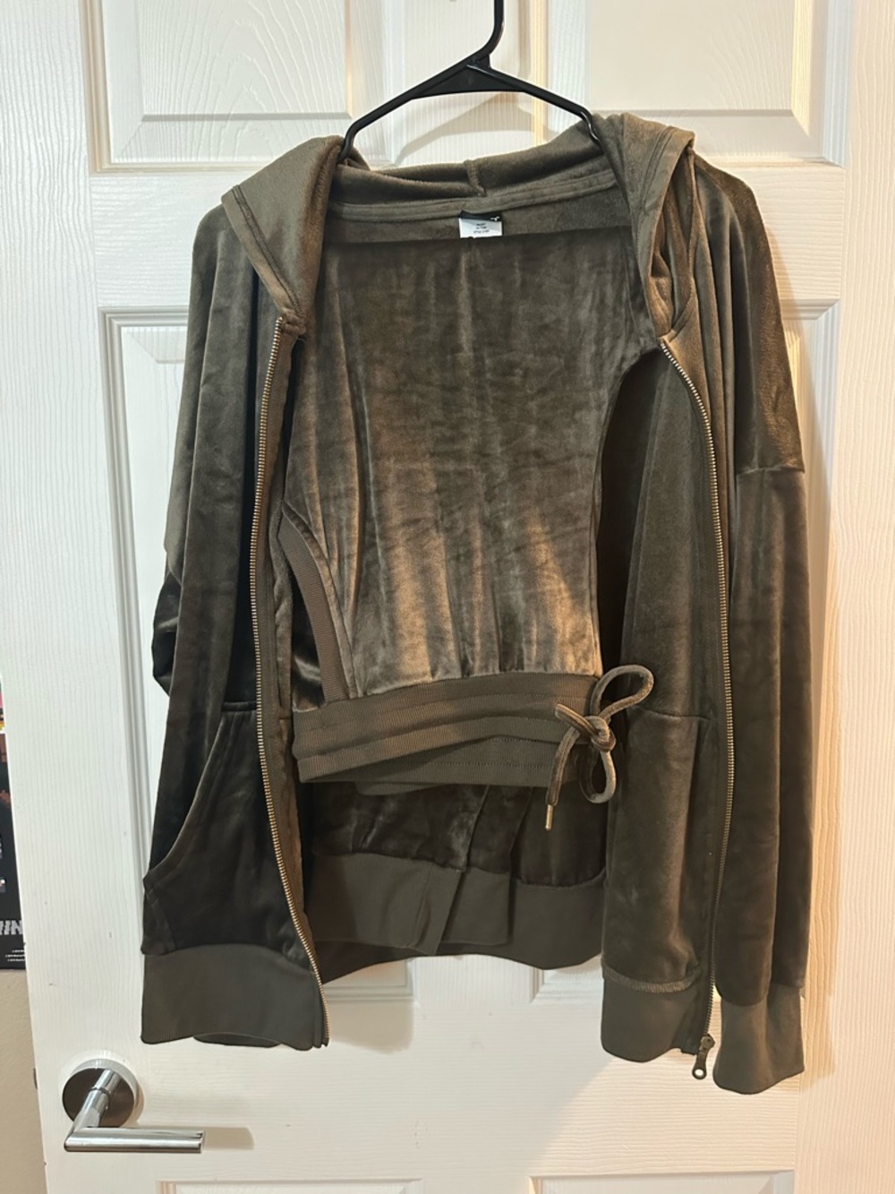 Felina Olive Velour Zip Hoodie Jacket and Pants Set